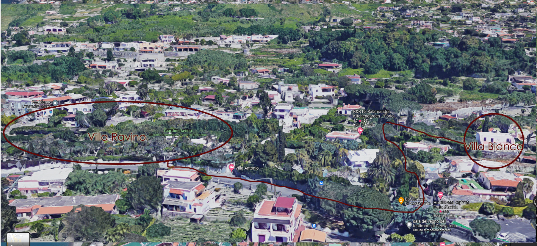 position of the villa Bianca fron the Property